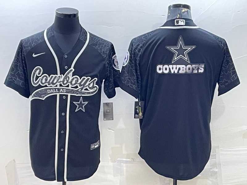 Men%27s Dallas Cowboys Black Reflective Team Big Logo With Patch Cool Base Stitched Baseball Jersey->dallas cowboys->NFL Jersey